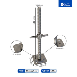 Adjustable scaffold base screw jack with wing bolt - detail view