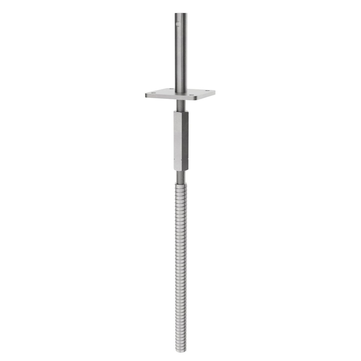 Adjustable T post support for concrete with lock and long nut