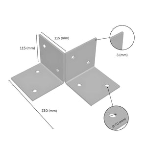 pergola floor bracket with labeled dimensions.
