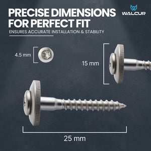 Plumber screw with labeled dimension.