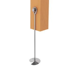 Earth anchor with long steel rod with a helical plate at one end and an eyelet or loop at the top.