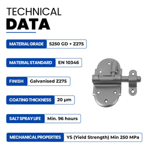 Barrel bolt door lock with oval backplate - detail view
