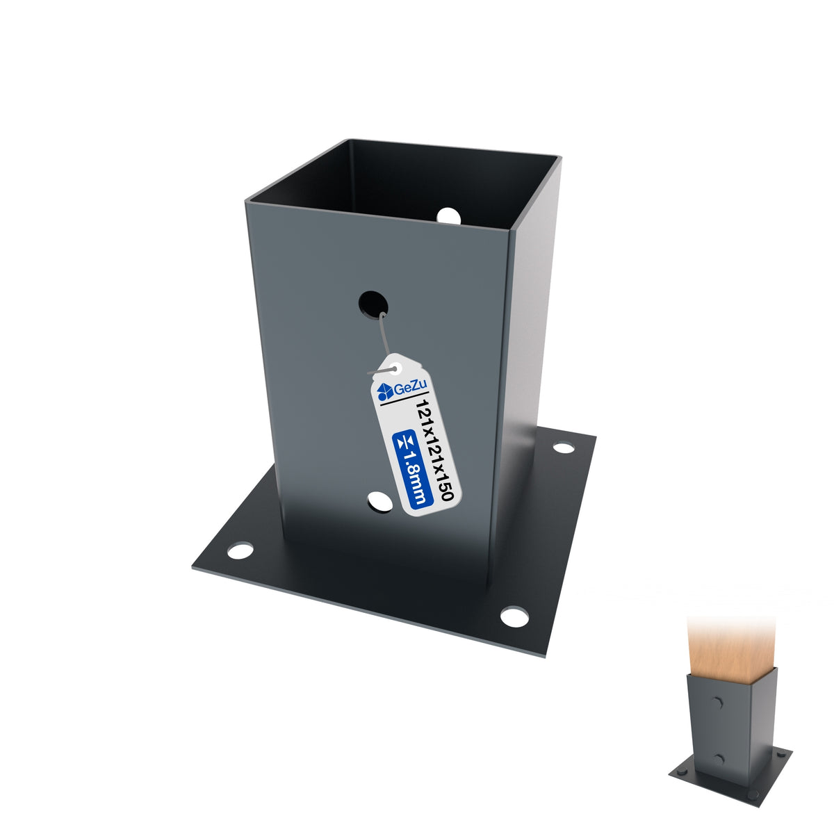 Square bolt down post support - 121 x 121 mm - Gezu Impex