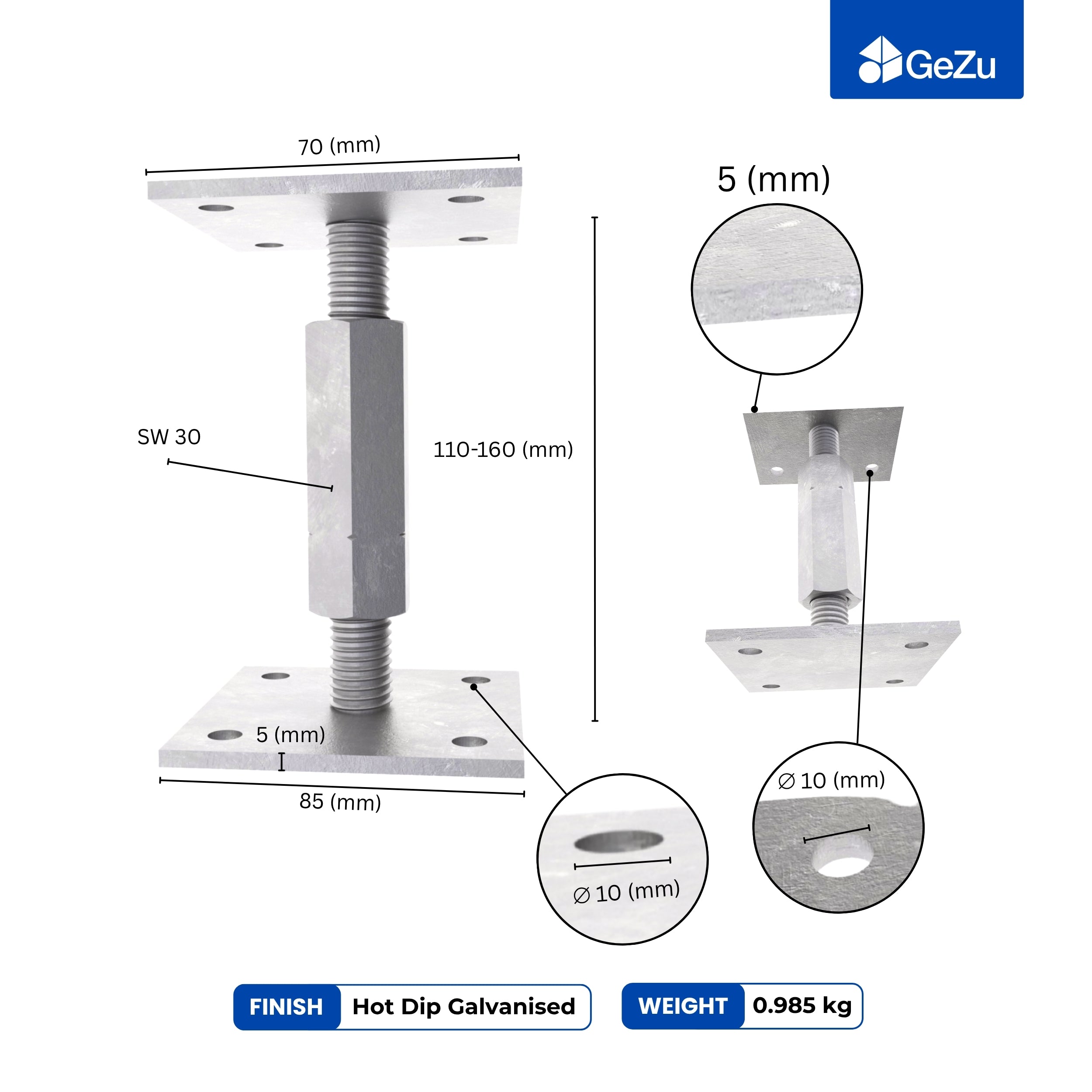 Bolt Down Elevated Adjustable Post Base