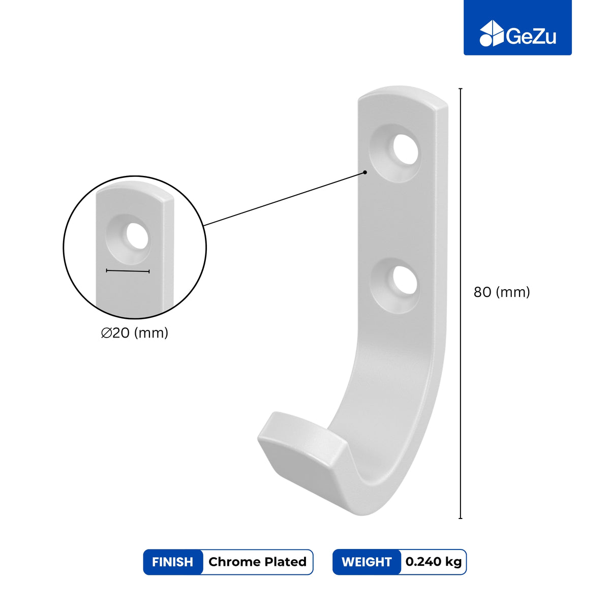 Coat hook, J hook - detail view