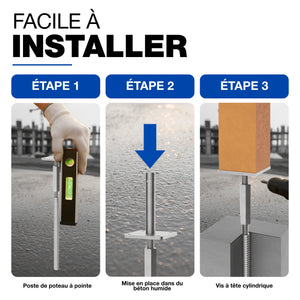 Adjustable T post support with lock, long nut and lock pin - detail view