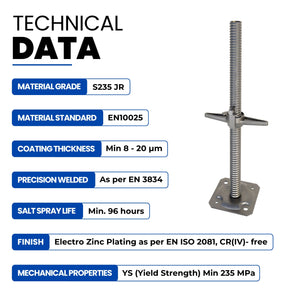 Adjustable scaffold base screw jack with wing bolt bundle - detail view 4