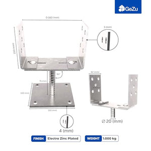 Bolt down U post support holder, width adjustable - detail view