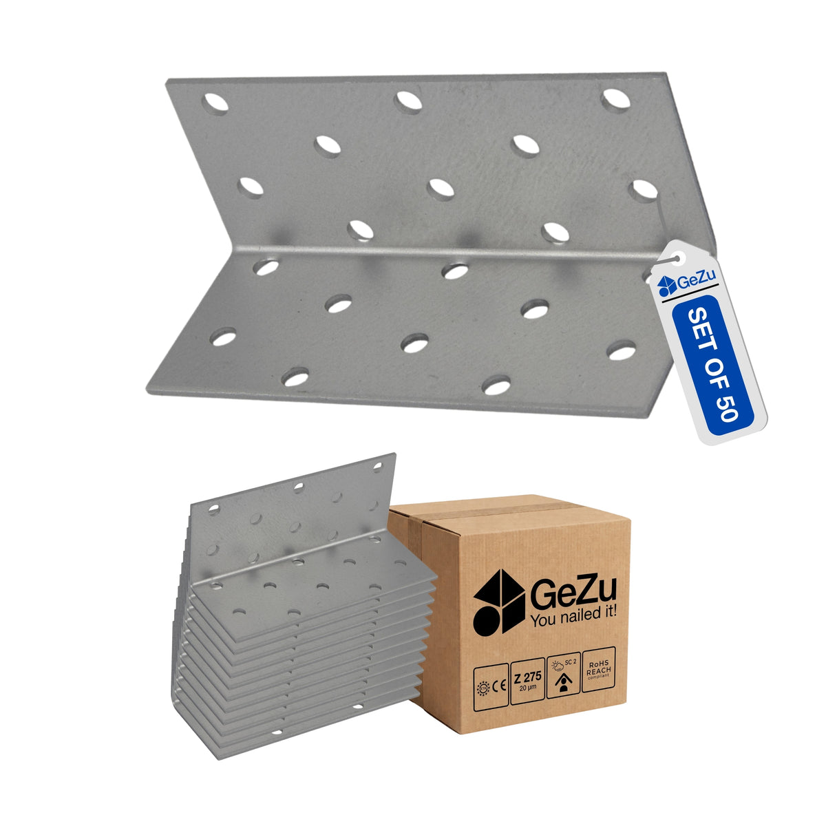 Perforated angle bracket - 100 x 40 x 40 x 2 mm - Gezu Impex