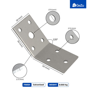 Perforated 135 degree angle bracket - detail view