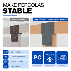 Pergola extension bracket T-piece, open style post connector - detail view 20