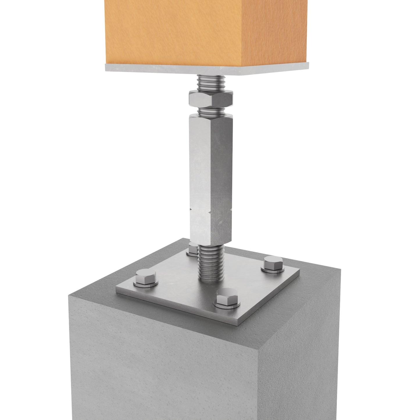 Adjustable post support with lock and long nut