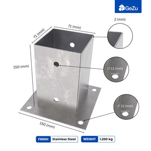 Square bolt down post support base, galvanised post shoe - detail view 21