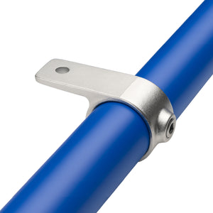 Single lugged mounting bracket attached to pipe.