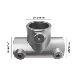 Long tee key clamp fitting 42 mm with labeled dimension.