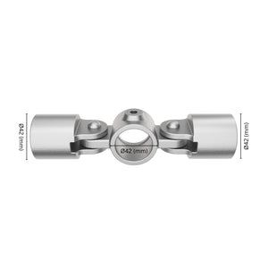 Double Inline Swivel Combination Clamp fitting 42 mm with labeled dimension.