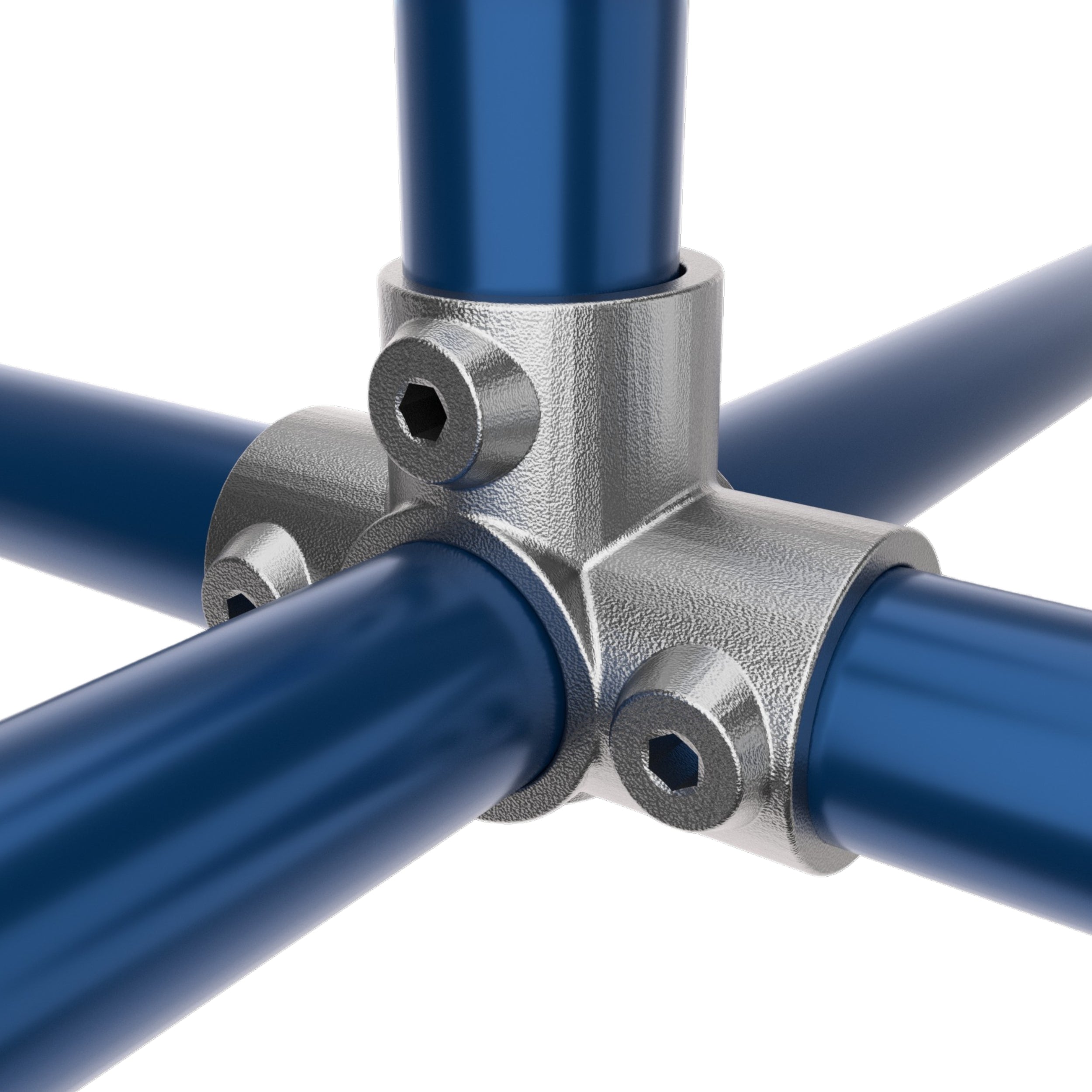 3-way side outlet tee clamp fitting joining three tubes at right angles.