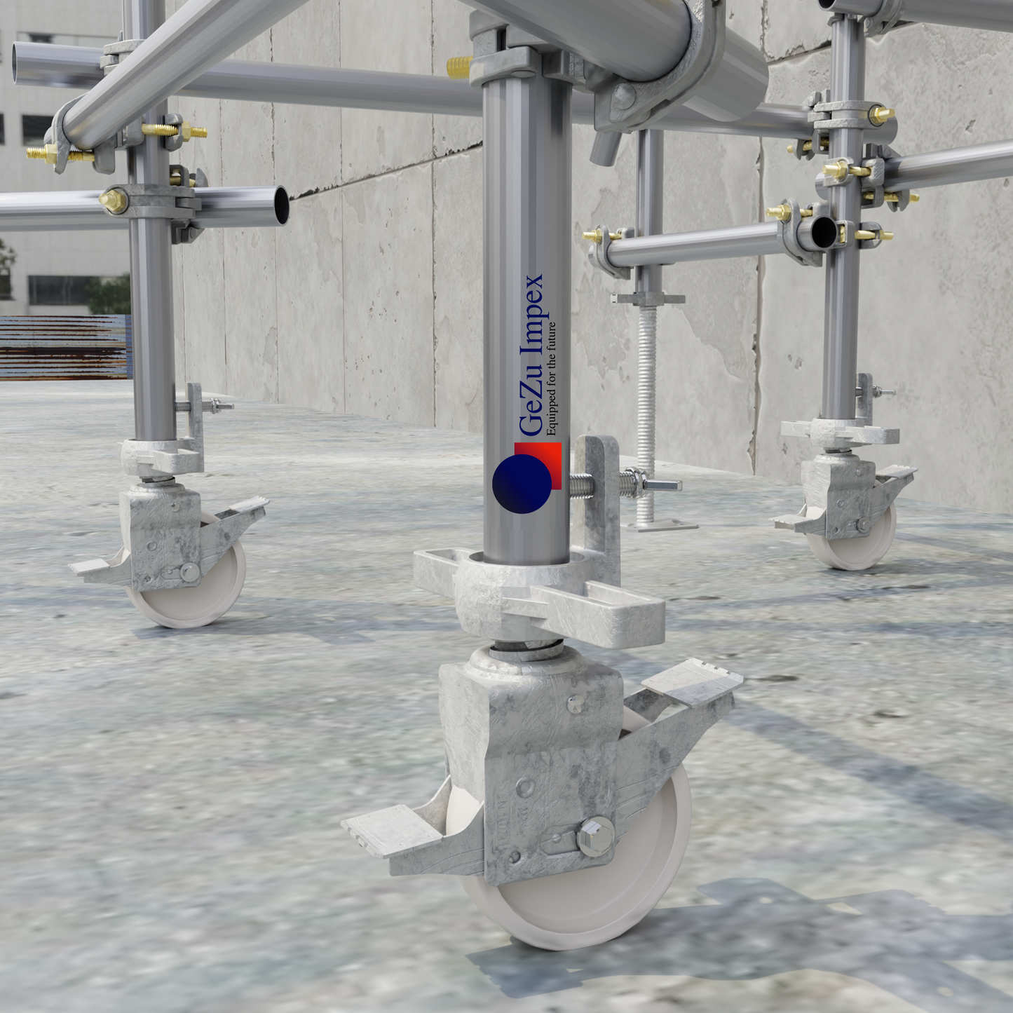 Adjustable scaffolding castor wheel with brake