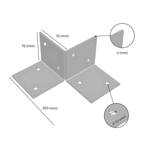 pergola floor bracket with labeled dimensions.