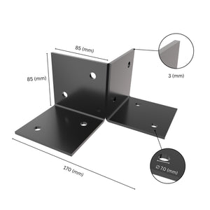 pergola floor bracket with labeled dimensions.