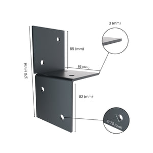 Wall pergola bracket with labeled size dimensions.