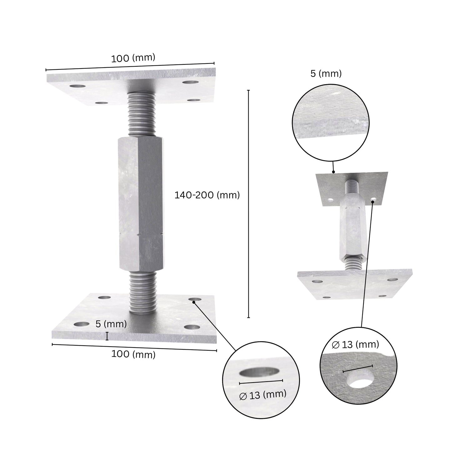 Adjustable post support with lock and long nut
