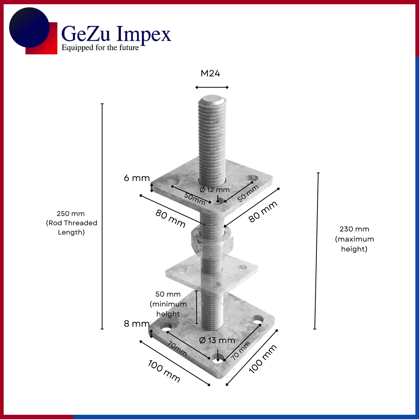 M24, Height upto 250 mm / Hot Dip Galvanised