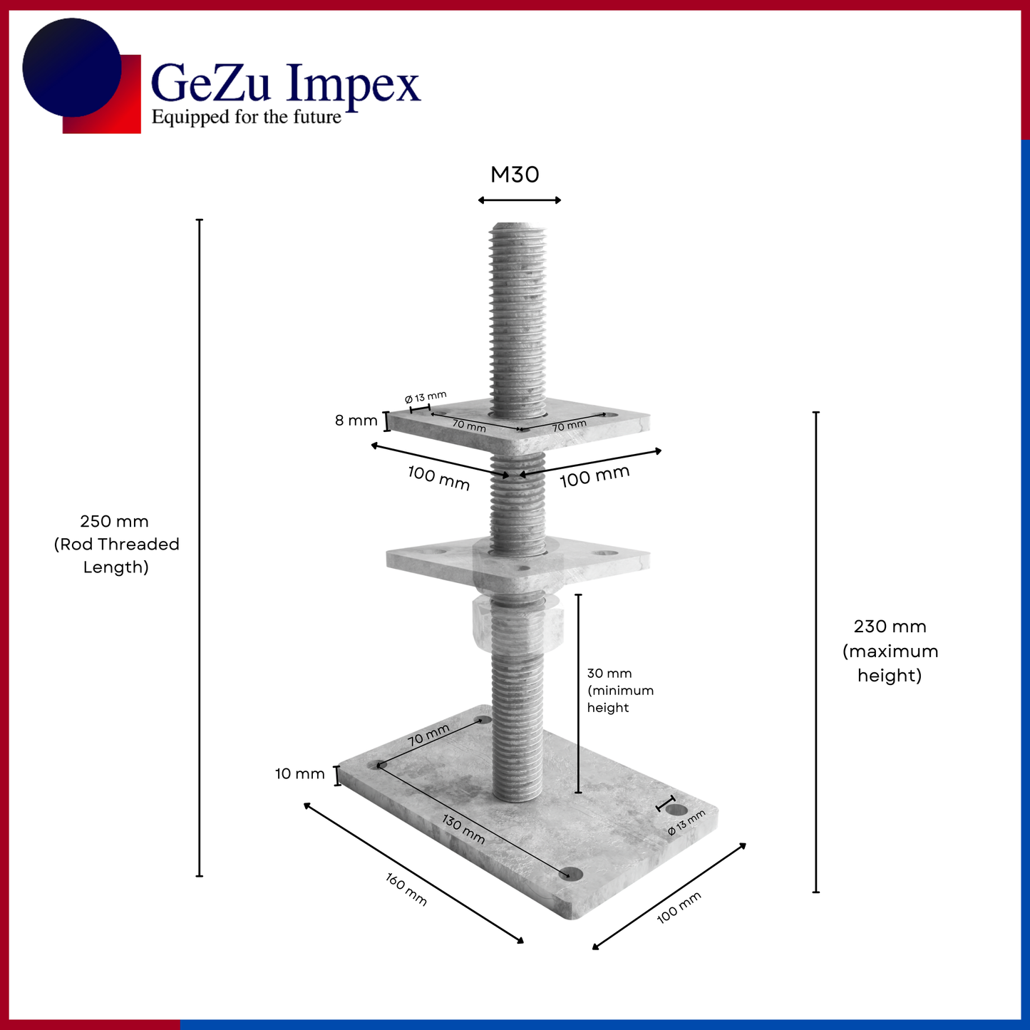 M30, Height Upto 250 mm / Hot Dip Galvanised