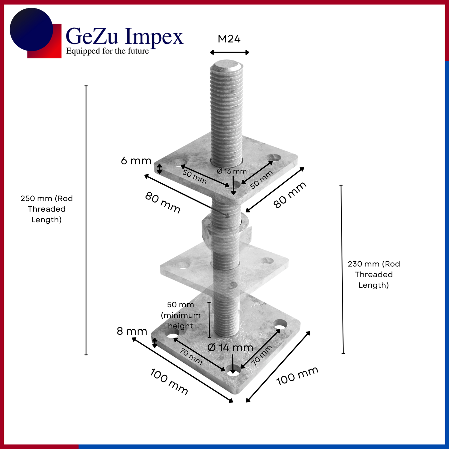 M24, Height upto 250 mm / Hot Dip Galvanised