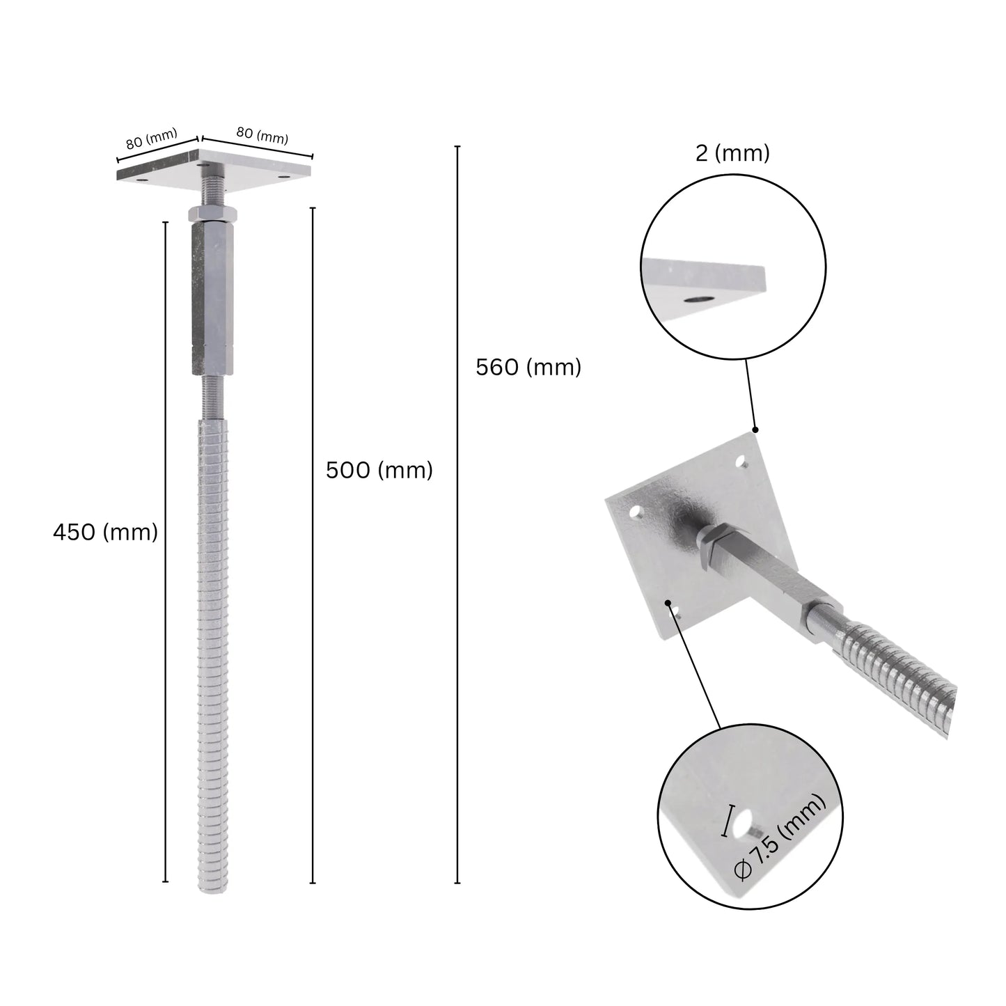 Adjustable T post support for concrete