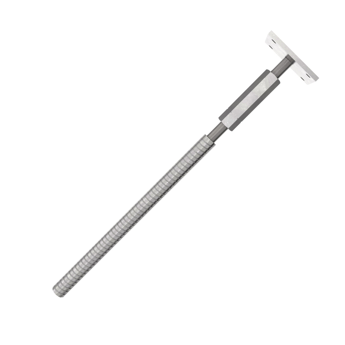 Adjustable T post support for concrete with lock and long nut