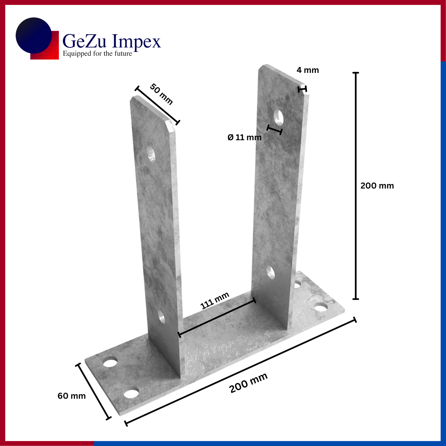 111 x 200 x 50 x 60 x 4 mm / Hot Dip Galvanised