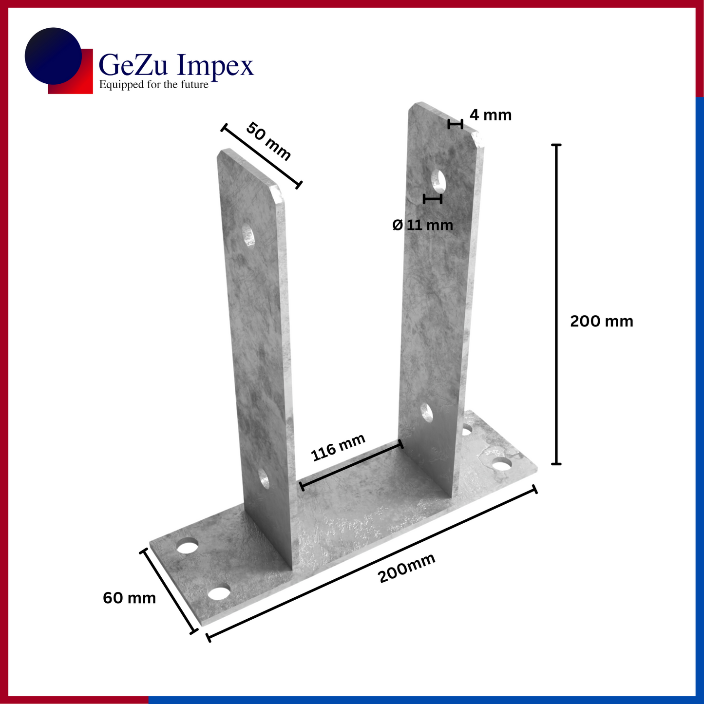 116 x 200 x 50 x 60 x 4 mm / Hot Dip Galvanised