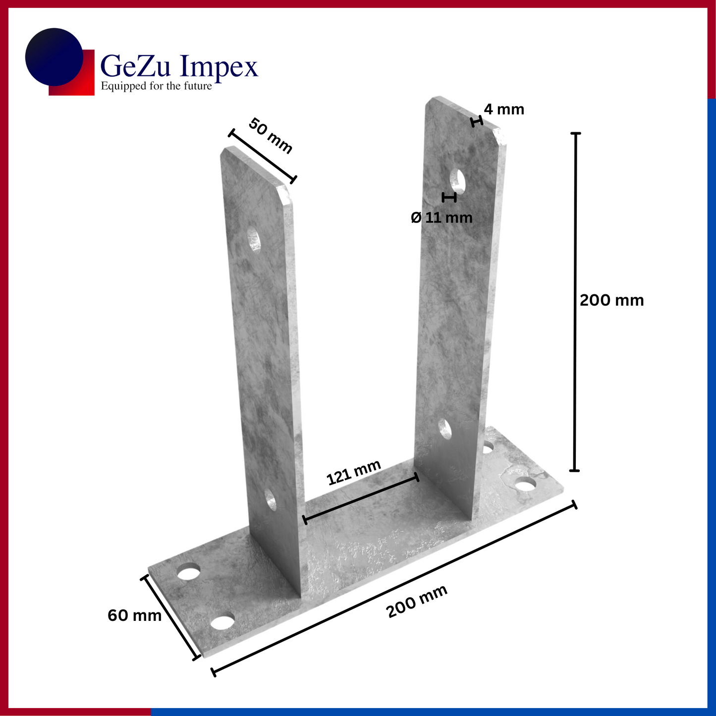 121 x 200 x 50 x 60 x 4 mm / Hot Dip Galvanised