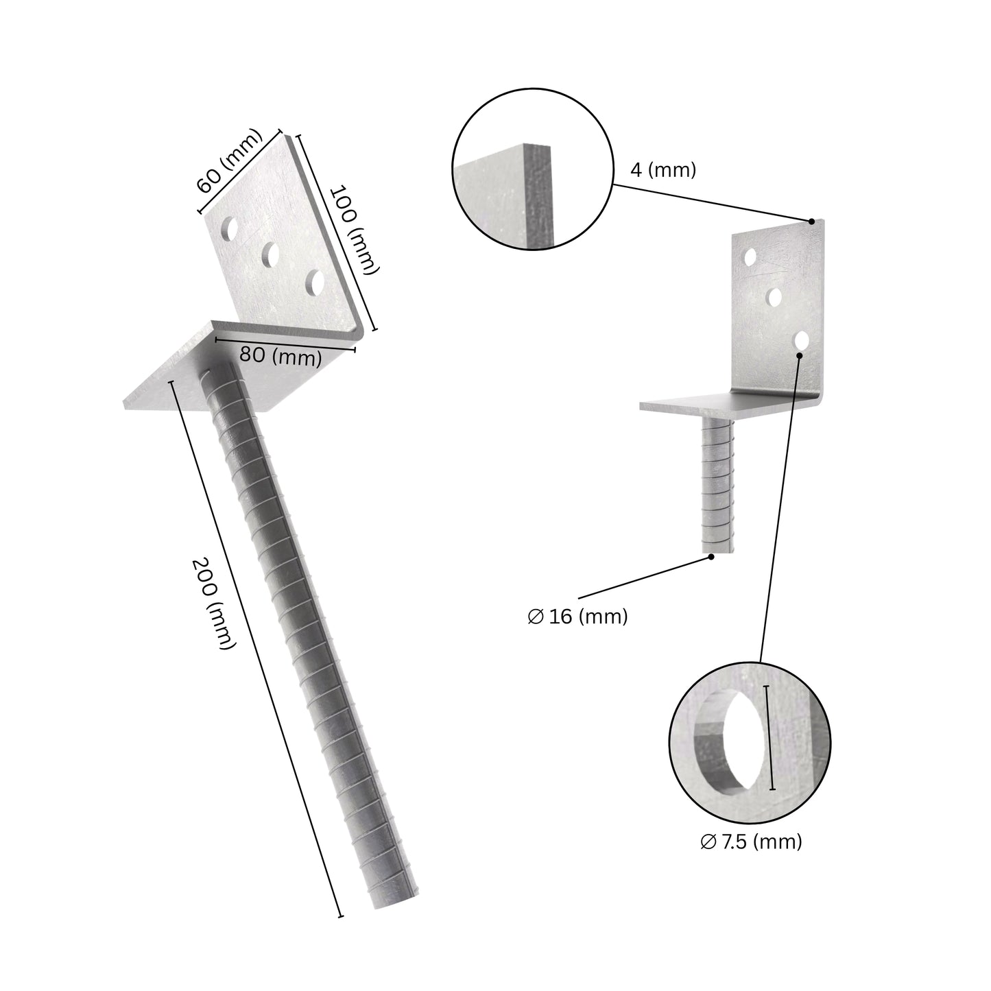 L-shaped pole support to be cemented with bar