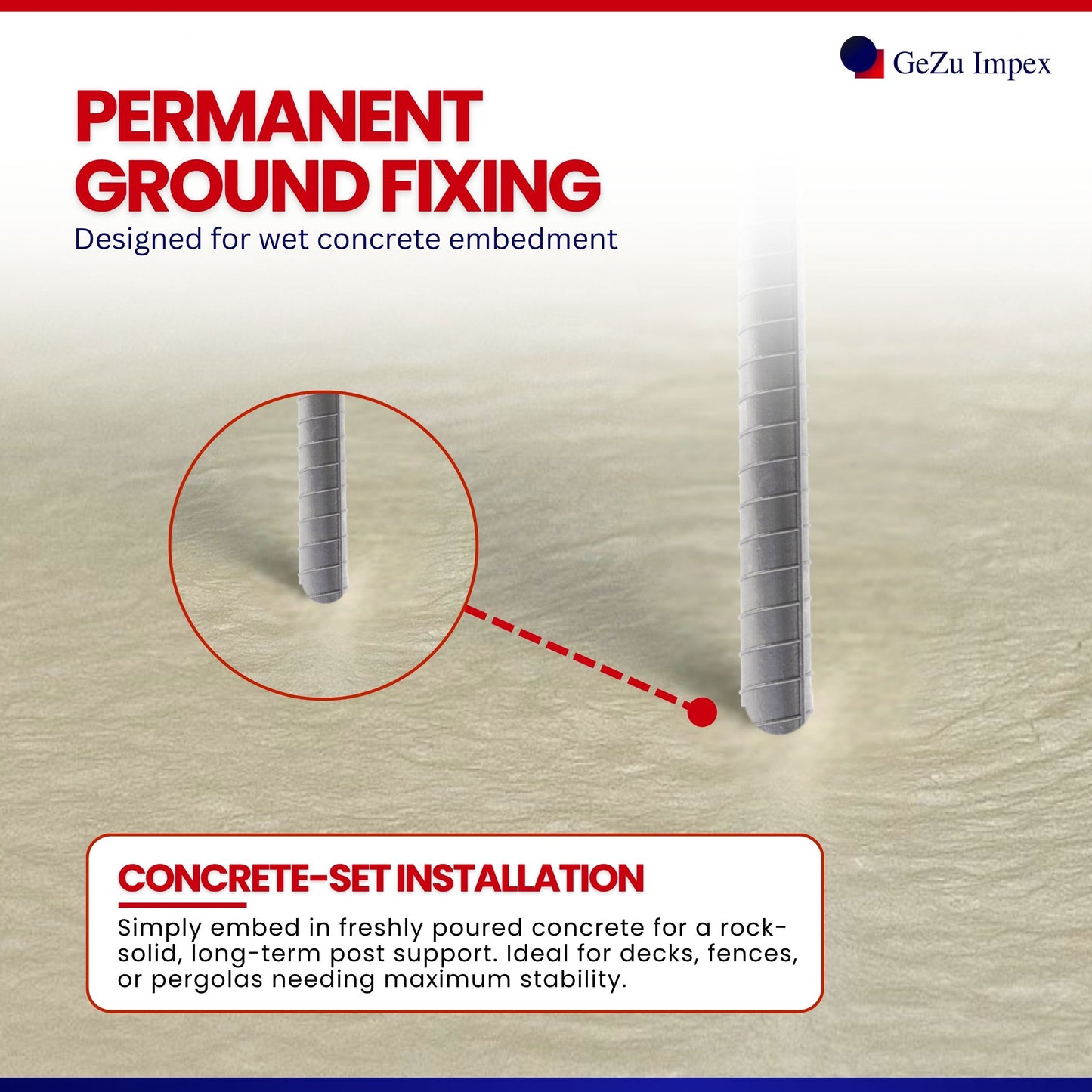 L-shaped pole support to be cemented with bar