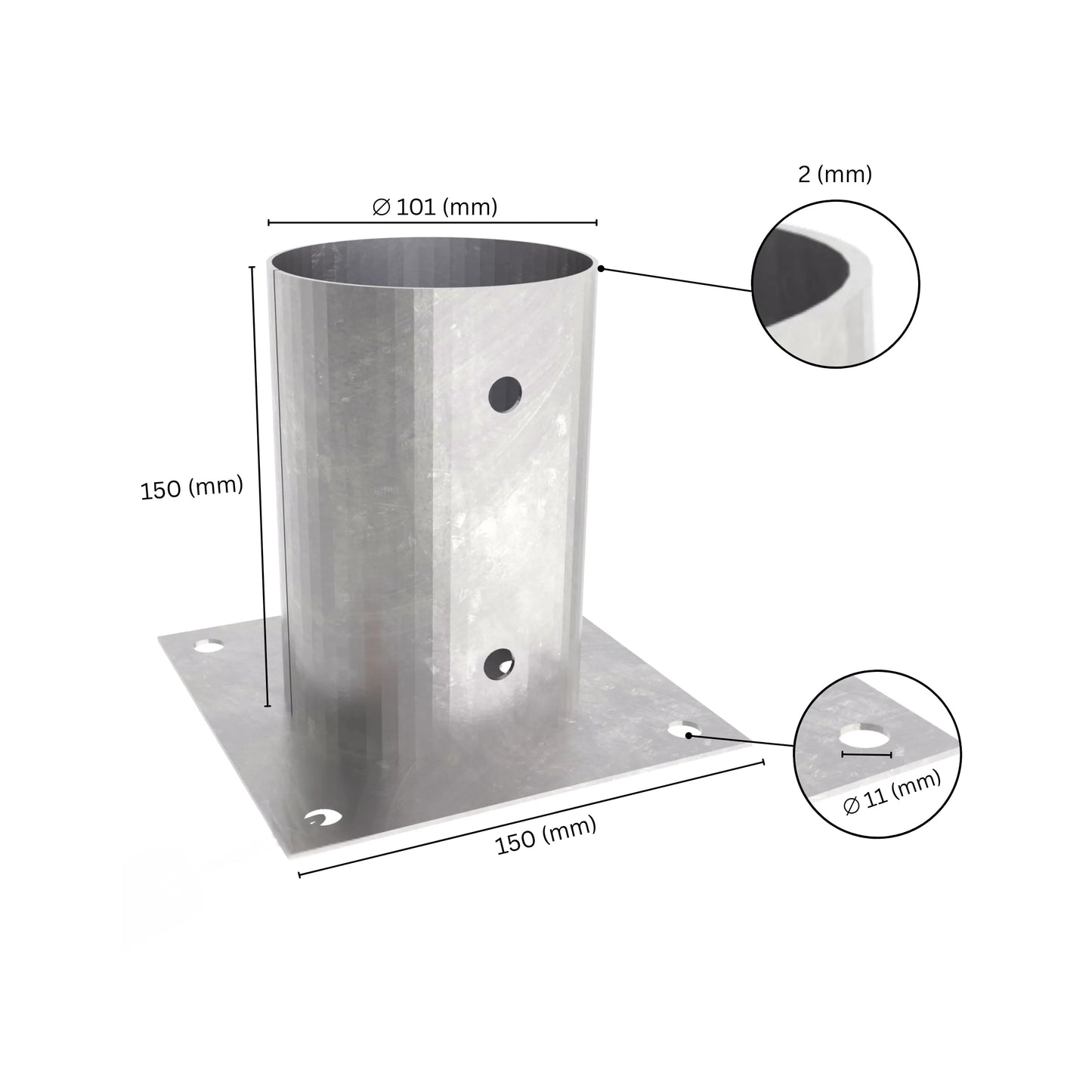 Soportede poste circular galvanizado atornillado para postes redondos