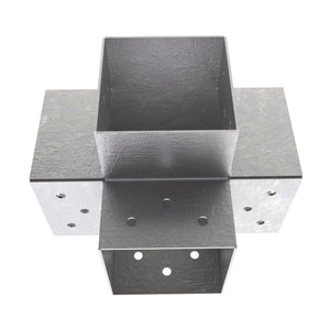 4 way post connector X shaped close up.