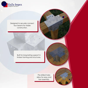 Metal post corner connector X shaped features.