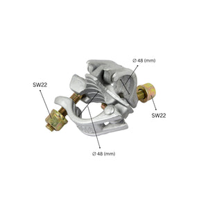 Right angle scaffold coupler with labeled size dimensions.