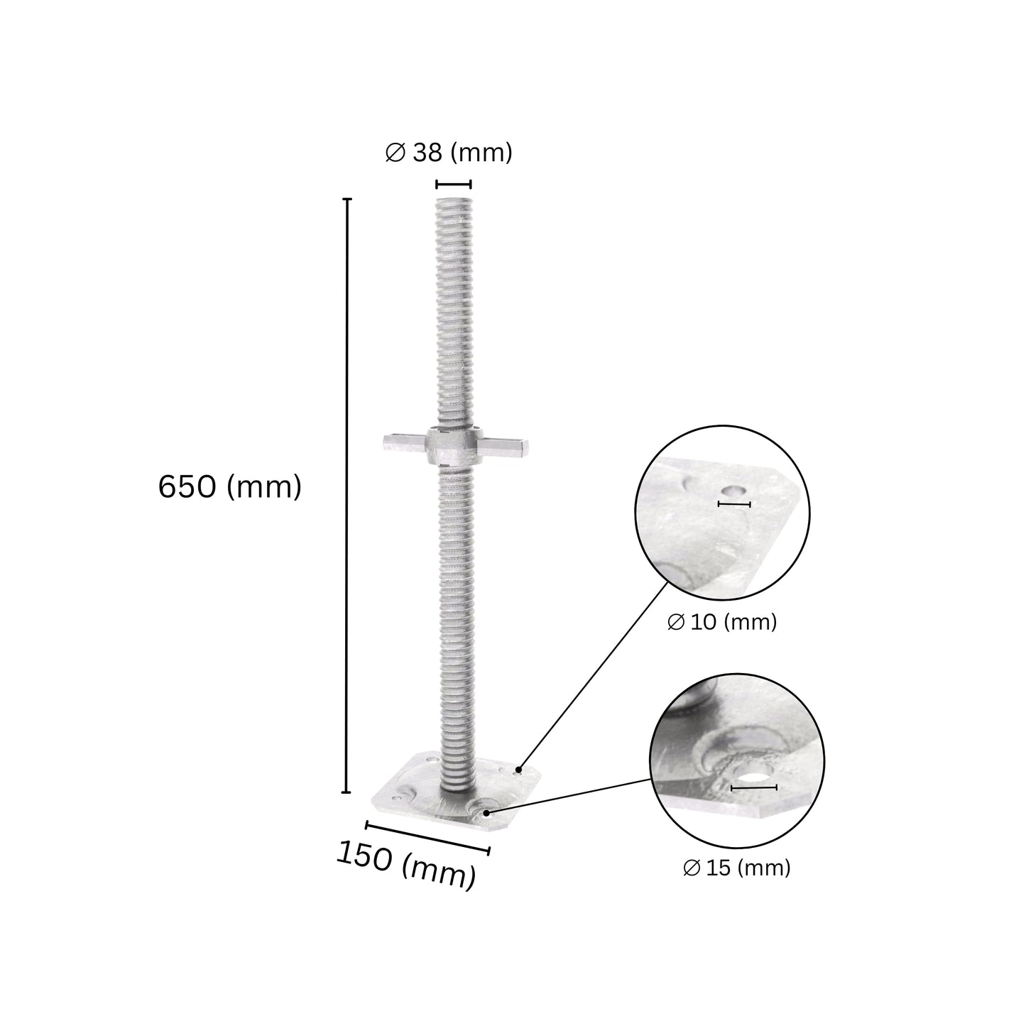 Scaffolding adjustable levelling base jack