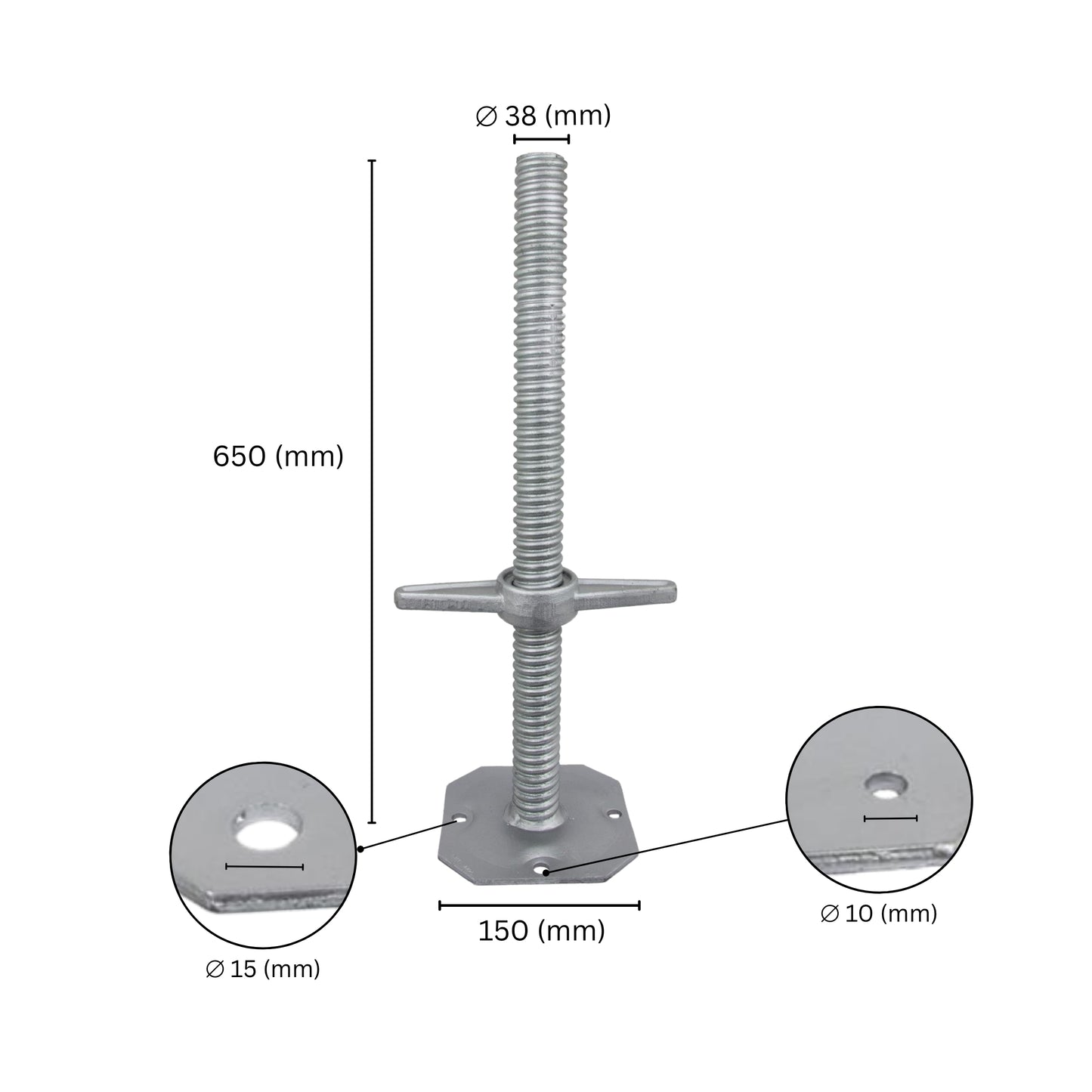 Scaffolding adjustable levelling base jack