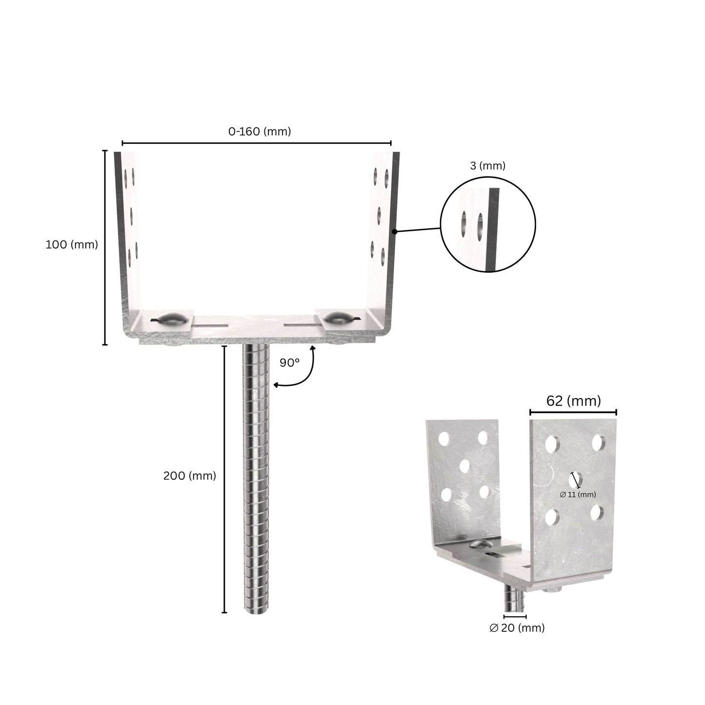 Soporte de Poste en U Ajustable con Varilla TMT