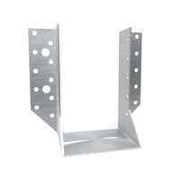 Joist hanger beam shoe type A with external flanges for wood post framing