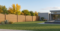 how to protect fence post from rotting:backyard features a horizontal slat wood fence bordering a manicured lawn