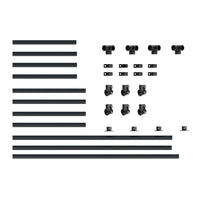 Pipe connectors joining 27 mm steel tube into a black modular workbench frame