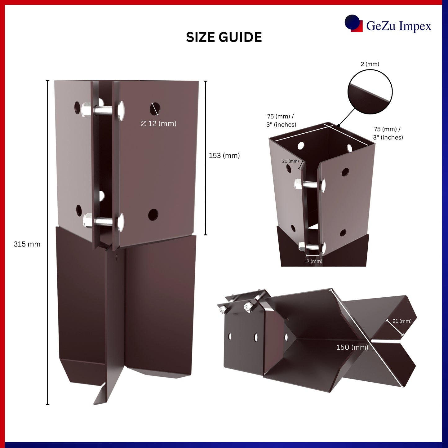 Swift Clamp Concrete In Post Support 75x75mm Powder Coated