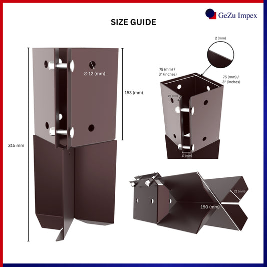Swift Clamp Concrete In Post Support 75x75mm Powder Coated