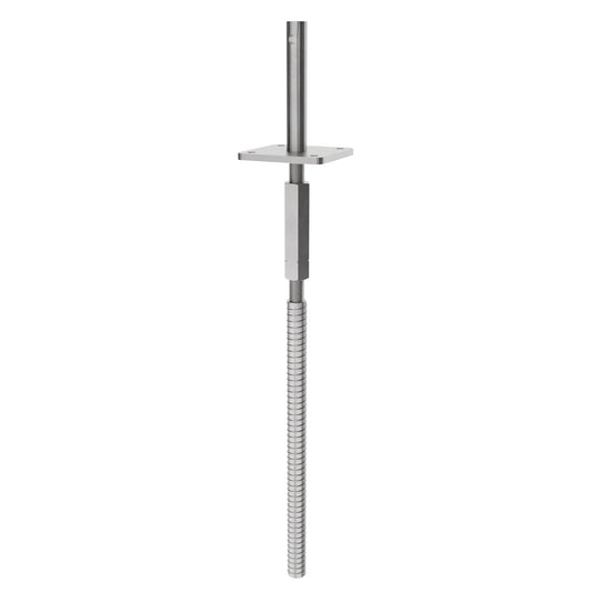 Adjustable T post support for concrete with lock and long nut