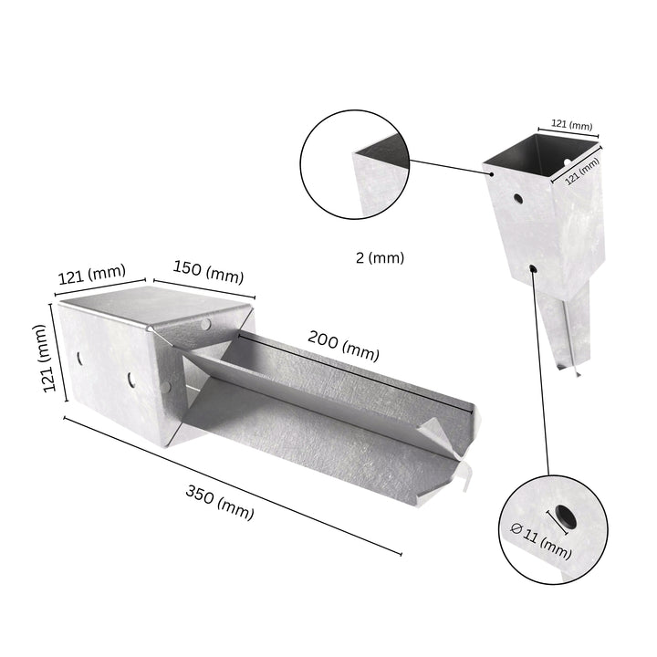 Concrete in post spike anchor with labeled size and dimensions.